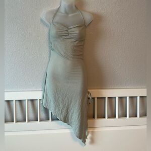 Seafoam green babydoll asymmetrical ruched Halter Dress S/4 indie sleaze gothic